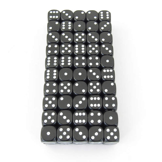 WCXDQ1208B1 Black Opaque Dice White Pips D6 12mm Bulk Pack of 100 Main Image