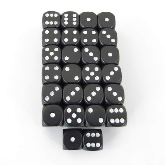 WCXDQ1208E50 Black Opaque Dice White Pips D6 12mm (1/2in) Bulk Pack of 50 Main Image