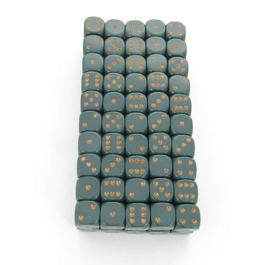 WCXDQ1215B1 Dusty Green Opaque Dice Copper Pips D6 12mm Bulk Pack of 100 Main Image