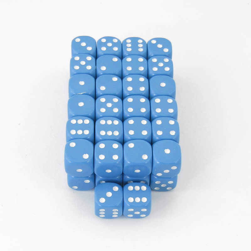 WCXDQ1216E50 Light Blue Opaque Dice White Pips D6 12mm Bulk Pack of 50 Main Image