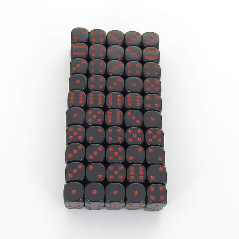 WCXDQ1218B1 Black Opaque Dice Red Pips D6 12mm Bulk Pack of 100 Main Image