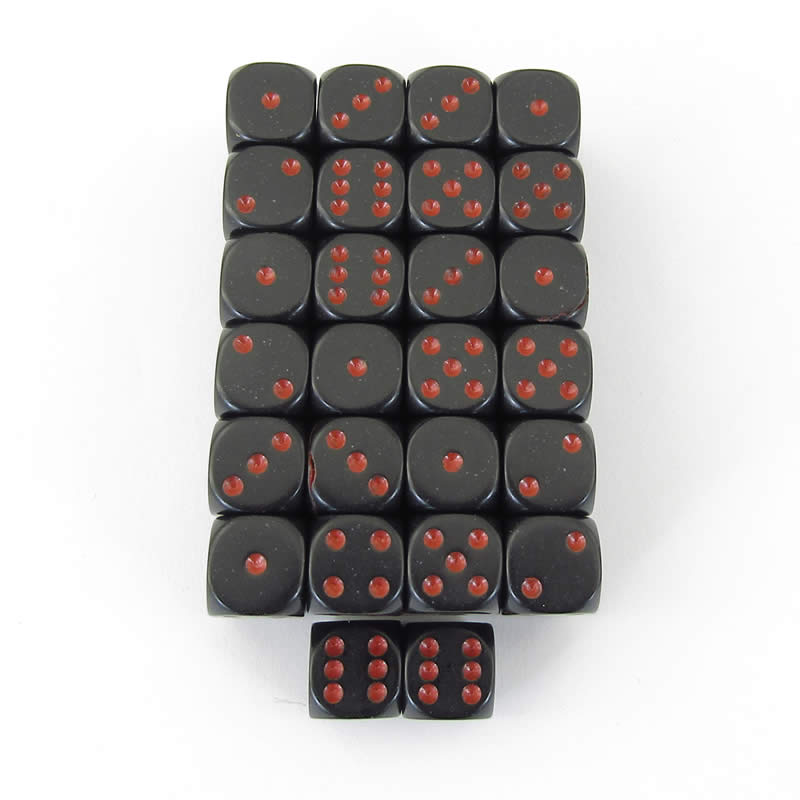 WCXDQ1218E50 Black Opaque Dice Red Pips D6 12mm Bulk Pack of 50 Main Image