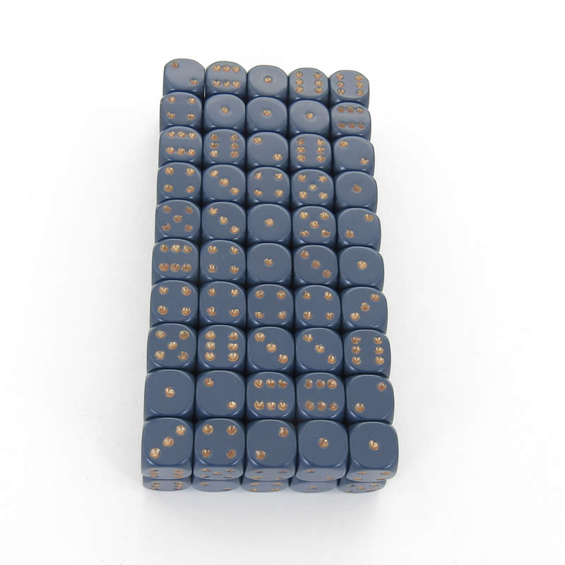 WCXDQ1226B1 Dusty Blue Opaque Dice Copper Pips D6 12mm Bulk Pack of 100 Main Image