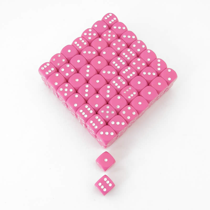 WCXDQ1244B1 Pink Opaque Dice White Pips D6 12mm Bulk Pack of 100 Main Image