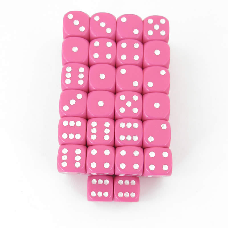 WCXDQ1244E50 Pink Opaque Dice White Pips D6 12mm (1/2in) Bulk Pack of 50 Main Image