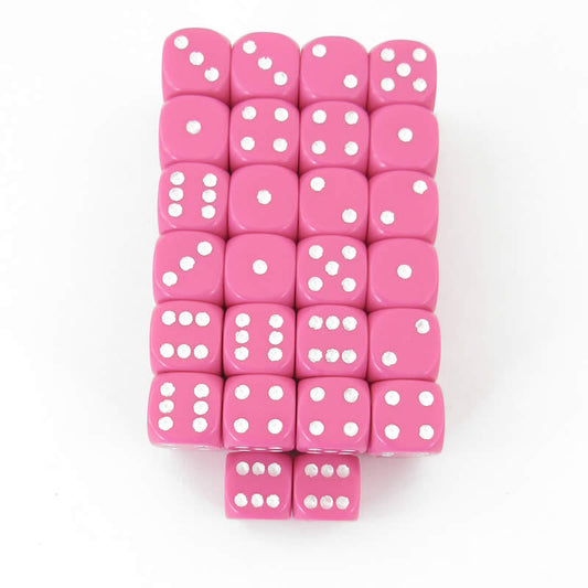 WCXDQ1244E50 Pink Opaque Dice White Pips D6 12mm (1/2in) Bulk Pack of 50 Main Image