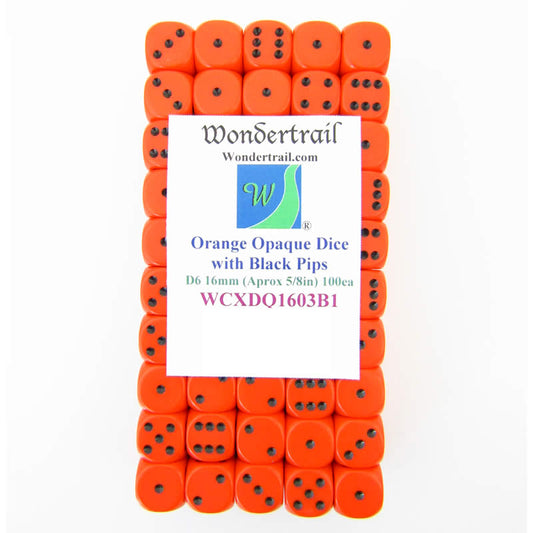 WCXDQ1603B1 Orange Opaque Dice Black Pips D6 16mm Pack Of 100 Main Image