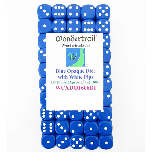 WCXDQ1606B1 Blue Opaque Dice White Pips D6 16mm (5/8in) Pack Of 100 Main Image