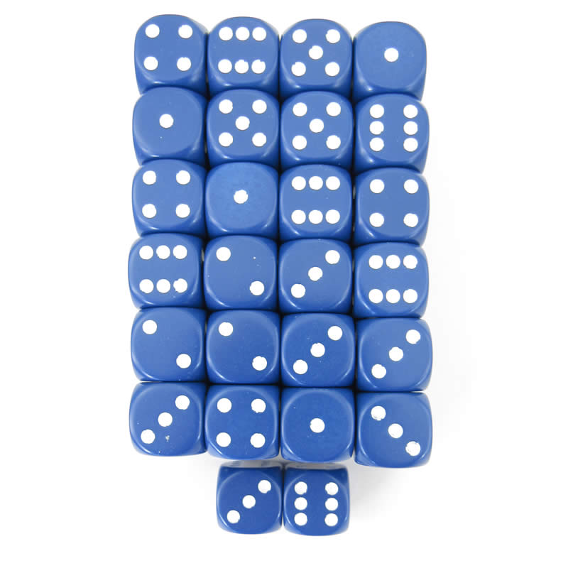 WCXDQ1606E50 Blue Opaque Dice White Pips D6 16mm (5/8in) Pack Of 50 Main Image