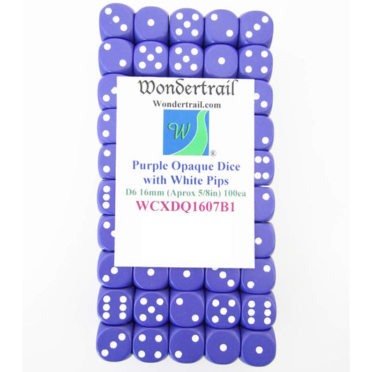 WCXDQ1607B1 Purple Opaque Dice White Pips D6 16mm Pack Of 100 Main Image