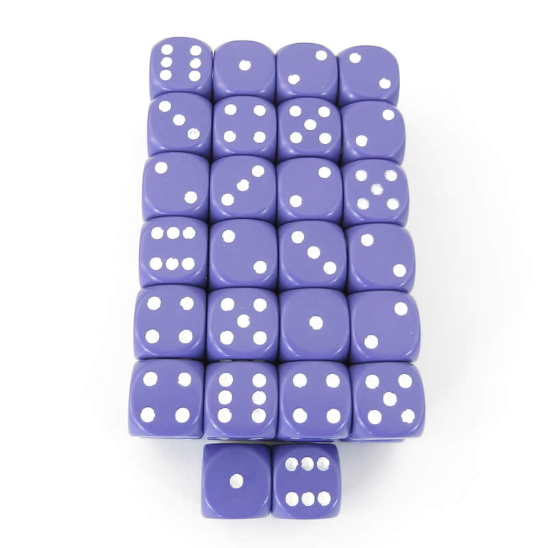 WCXDQ1607E50 Purple Opaque Dice White Pips D6 16mm (5/8in) Pack Of 50 Main Image