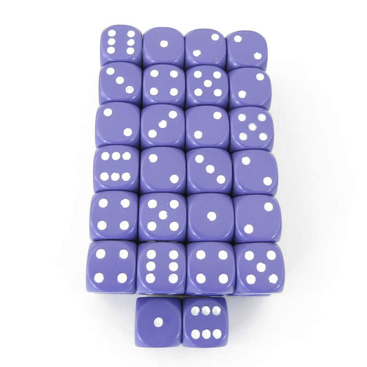 WCXDQ1607E50 Purple Opaque Dice White Pips D6 16mm (5/8in) Pack Of 50 Main Image