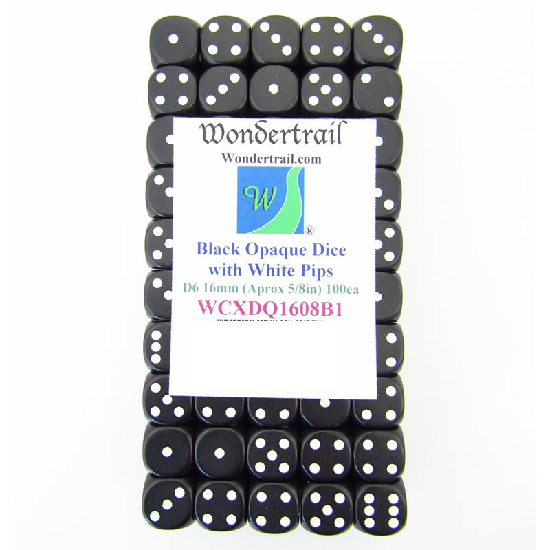 WCXDQ1608B1 Black Opaque Dice White Pips D6 16mm (5/8in) Pack Of 100 Main Image