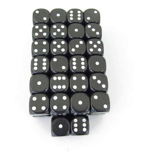 WCXDQ1608E50 Black Opaque Dice White Pips D6 16mm (5/8in) Pack Of 50 Main Image