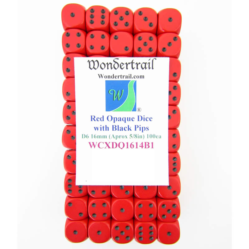 WCXDQ1614B1 Red Opaque Dice Black Pips D6 16mm (5/8in) Pack Of 100 Main Image