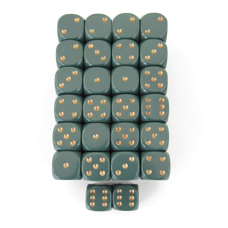 WCXDQ1615E50 Dusty Green Opaque Dice Copper Pips D6 16mm Pack Of 50 Main Image