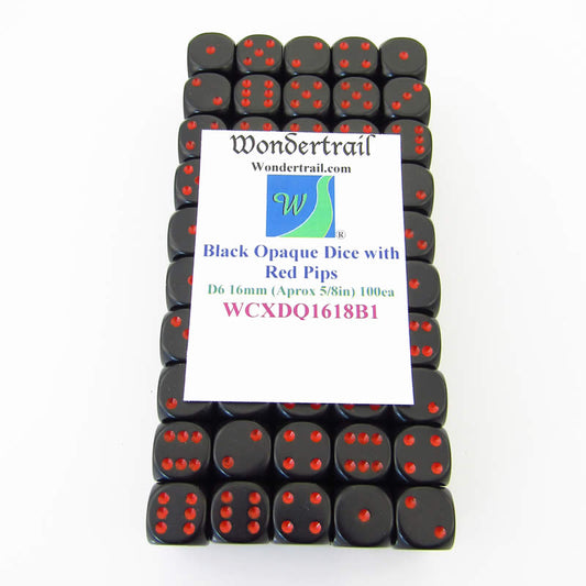 WCXDQ1618B1 Black Opaque Dice Red Pips D6 16mm (5/8in) Pack Of 100 Main Image