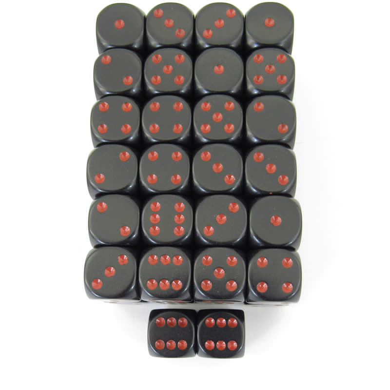 WCXDQ1618E50 Black Opaque Dice Red Pips D6 16mm (5/8in) Pack Of 50 Main Image