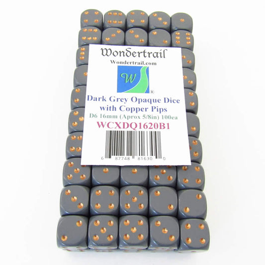 WCXDQ1620B1 Dark Grey Opaque Dice Copper Pips D6 16mm Pack Of 100 Main Image