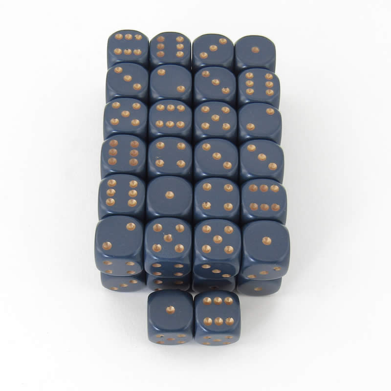 WCXDQ1626E50 Dusty Blue Opaque Dice Copper Pips D6 16mm Pack Of 50 Main Image