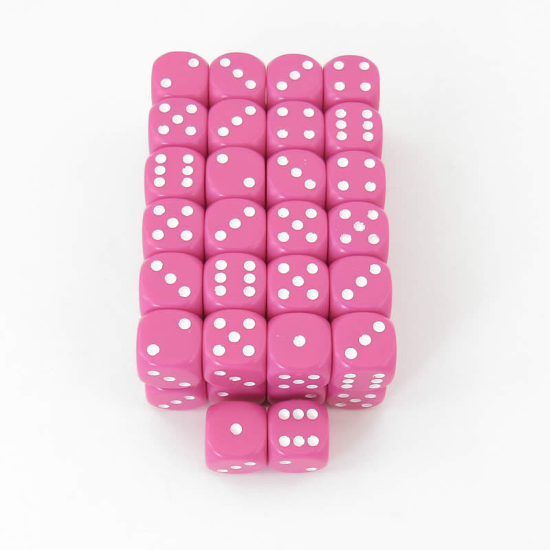 WCXDQ1644E50 Pink Opaque Dice White Pips D6 16mm (5/8in) Pack Of 50 Main Image