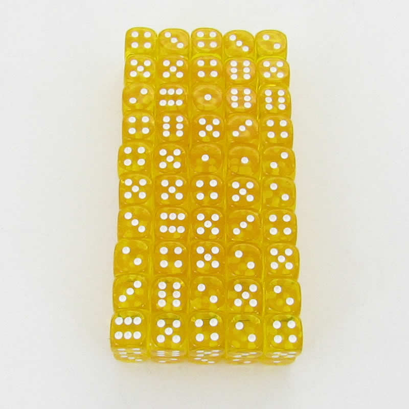 WCXDT1202B1 Yellow Translucent Dice White Pips D6 12mm Pack of 100 Main Image