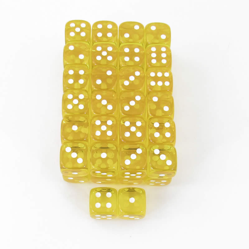 WCXDT1202E50 Yellow Translucent Dice White Pips D6 12mm Pack of 50 Main Image