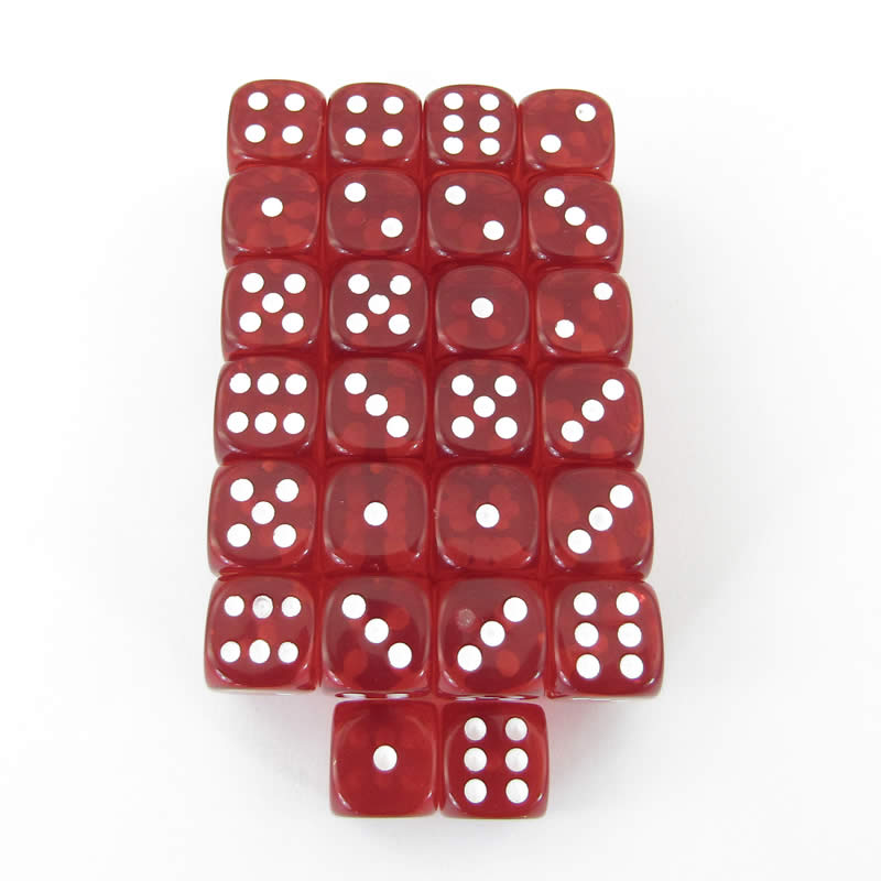 WCXDT1204E50 Red Translucent Dice White Pips D6 12mm Pack Of 50 Main Image