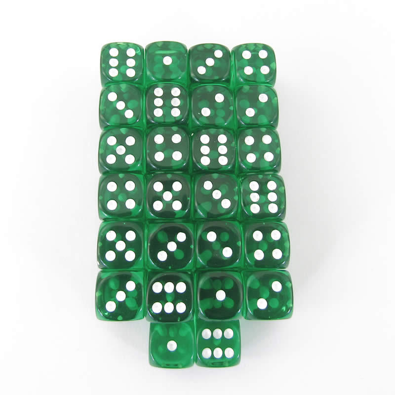 WCXDT1205E50 Green Translucent Dice White Pips D6 12mm Pack Of 50 Main Image