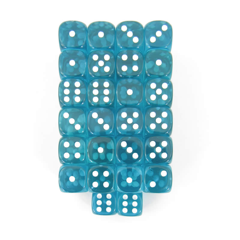 WCXDT1215E50 Teal Translucent Dice White Pips D6 12mm Pack of 50 Main Image