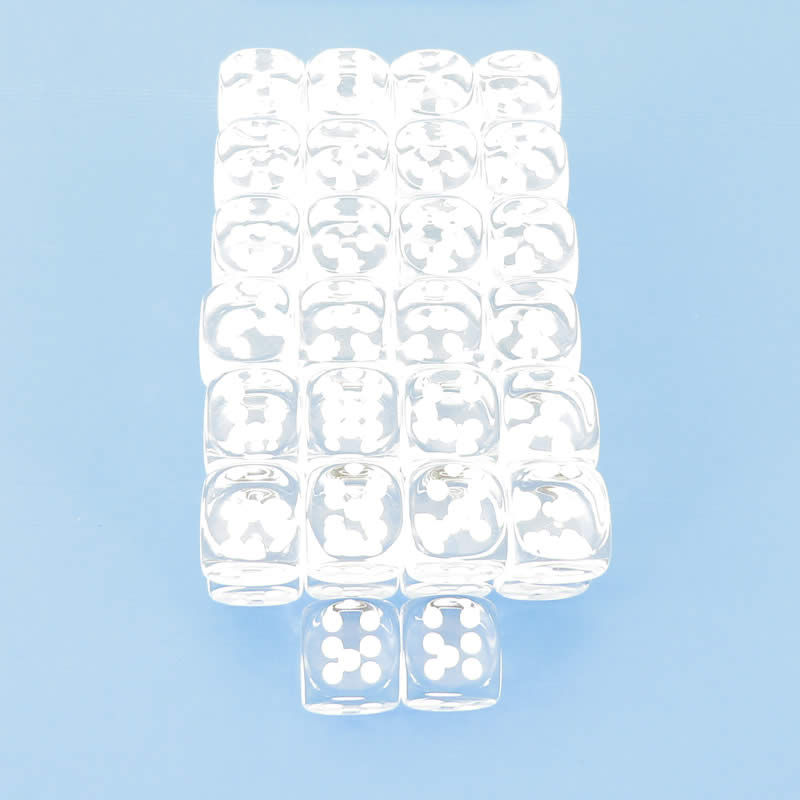 WCXDT1601E50 Clear Translucent Dice White Pips D6 16mm Pack Of 50 Main Image