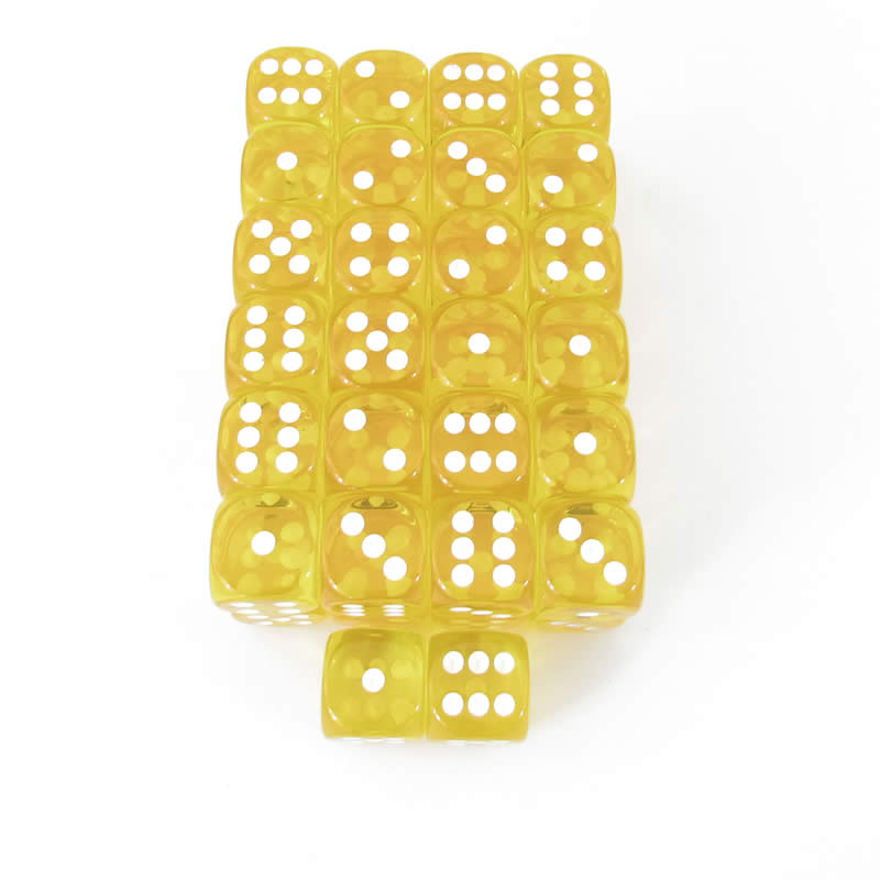 WCXDT1602E50 Yellow Translucent Dice White Pips D6 16mm Pack Of 50 Main Image