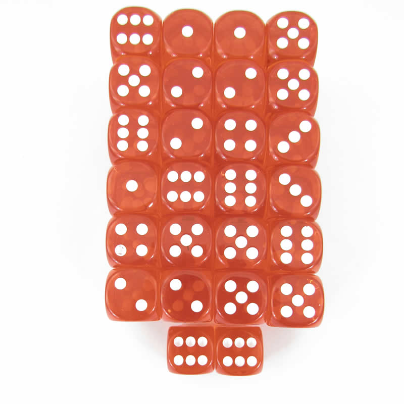 WCXDT1603E50 Orange Translucent Dice White Pips D6 16mm Pack of 50 Main Image