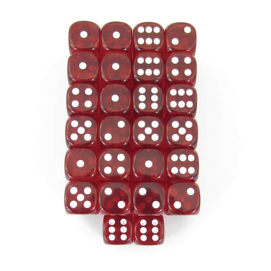 WCXDT1604E50 Red Translucent Dice White Pips D6 16mm Pack of 50 Main Image