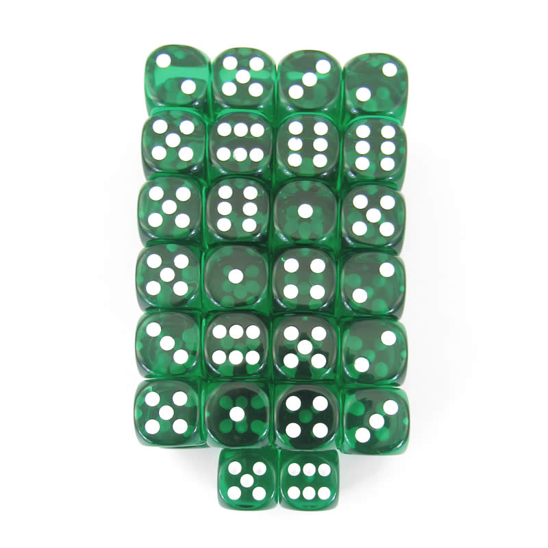 WCXDT1605E50 Green Translucent Dice White Pips D6 16mm Pack of 50 Main Image