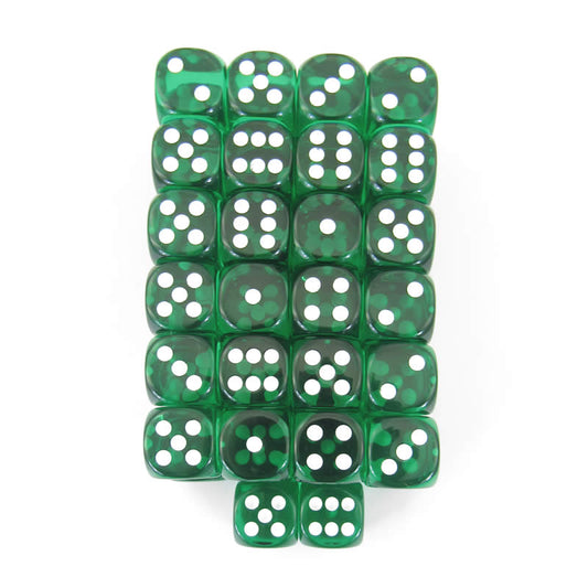 WCXDT1605E50 Green Translucent Dice White Pips D6 16mm Pack of 50 Main Image