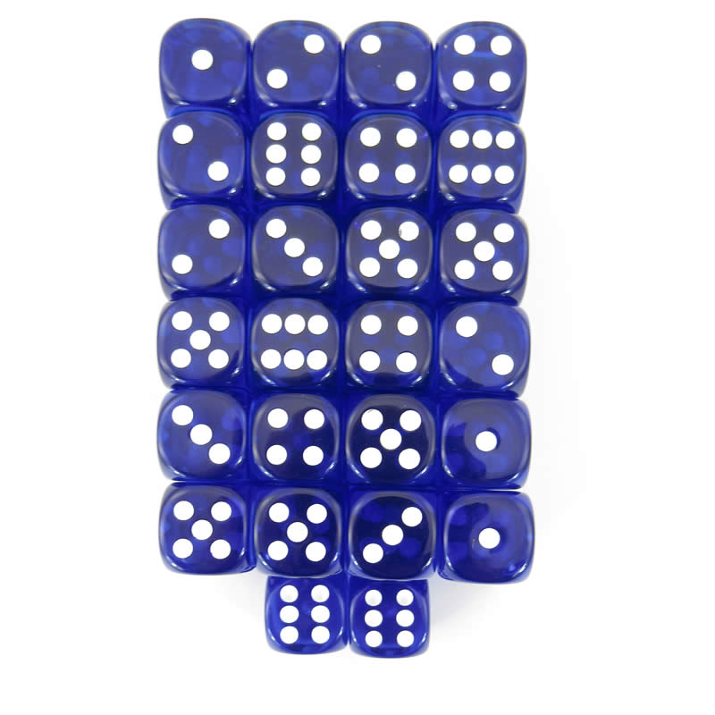 WCXDT1606E50 Blue Translucent Dice White Pips D6 16mm Pack of 50 Main Image