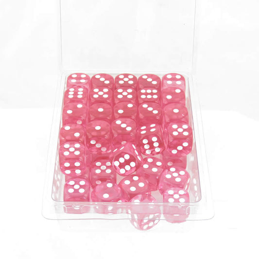 WCXDT1614E50 Pink Translucent Dice with White Pips D6 16mm (5/8in) Pack of 50 Main Image