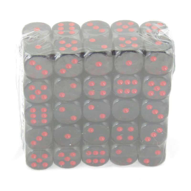 WCXDT1618E50 Smoke Translucent Dice Red Pips D6 16mm (5/8in) Pack of 50 3rd Image