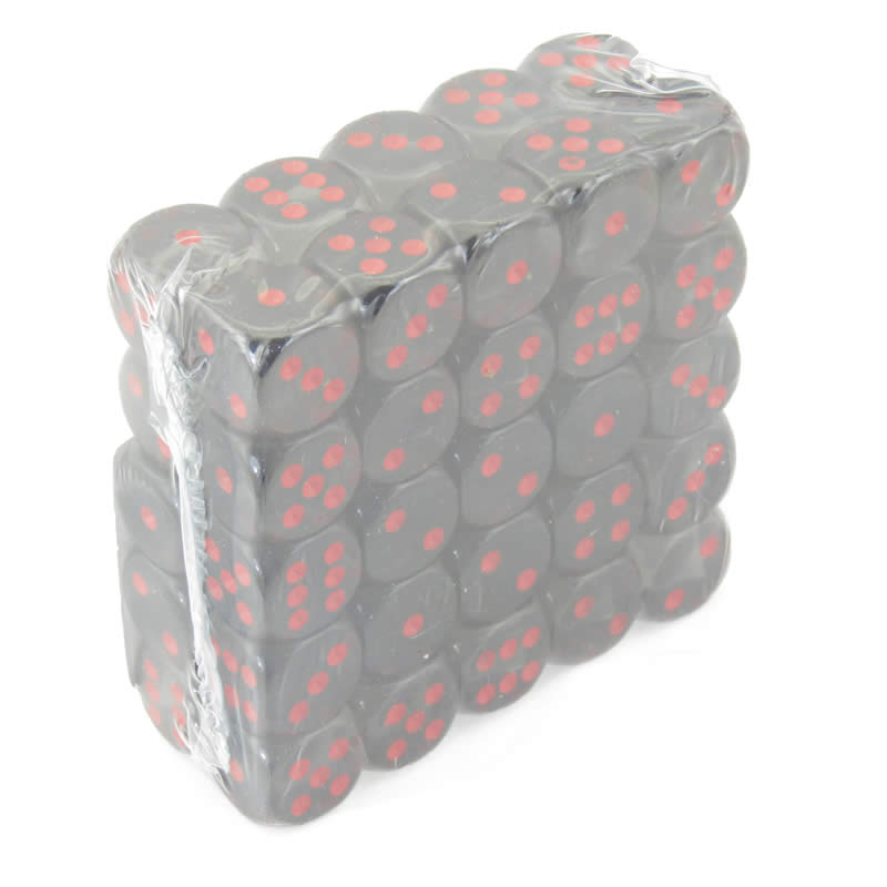 WCXDT1618E50 Smoke Translucent Dice Red Pips D6 16mm (5/8in) Pack of 50 4th Image