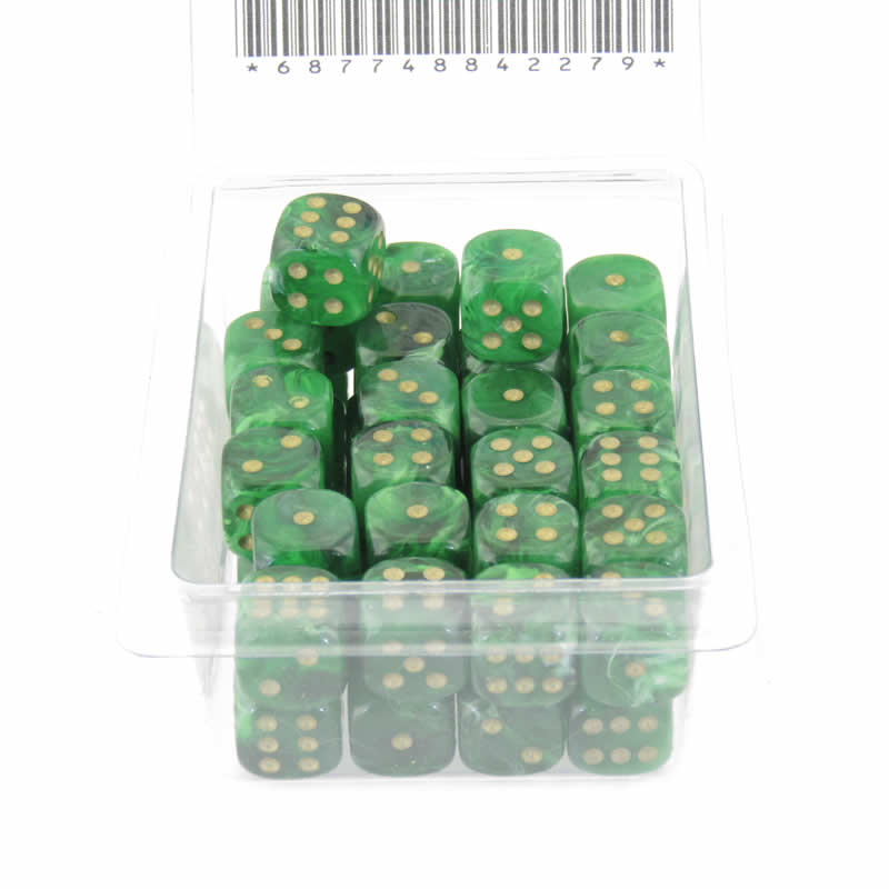 WCXDV1205E50 Green Vortex Dice with Gold Pips D6 12mm (1/2in) Pack of 50 2nd Image