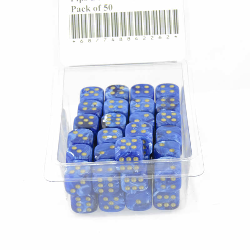 WCXDV1206E50 Blue Vortex Dice with Gold Pips D6 12mm (1/2in) Pack of 50 2nd Image