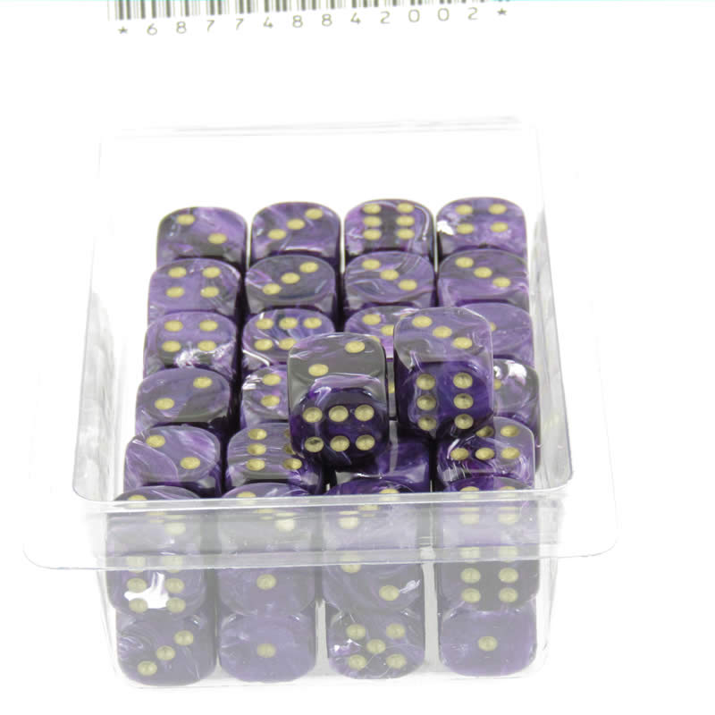 WCXDV1207E50 Purple Vortex Dice with Gold Pips D6 12mm (1/2in) Pack of 50 2nd Image