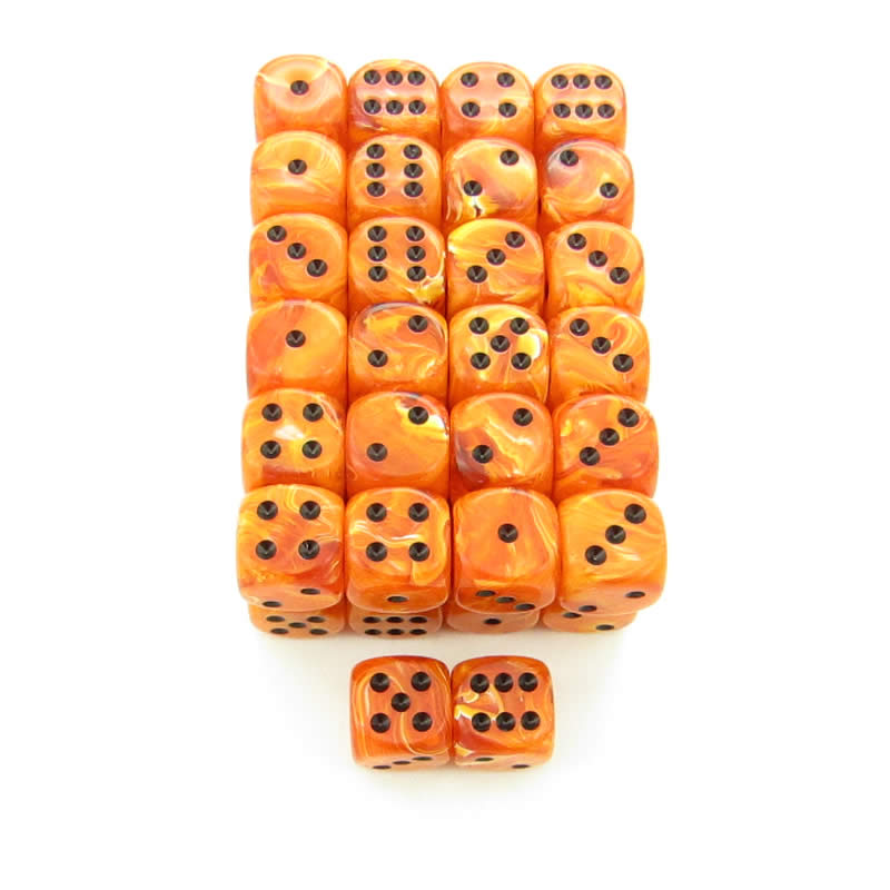 WCXDV1603E50 Orange Vortex Dice Black Pips D6 16mm Bulk Pack Of 50 Main Image