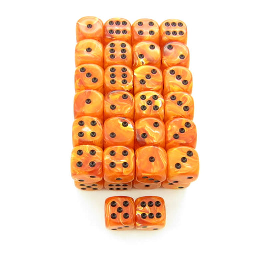 WCXDV1603E50 Orange Vortex Dice Black Pips D6 16mm Bulk Pack Of 50 Main Image