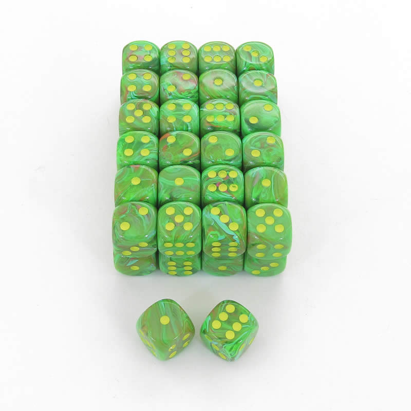 WCXDV1635E50 Slime Vortex Dice Yellow Pips D6 16mm Bulk Pack Of 50 Main Image