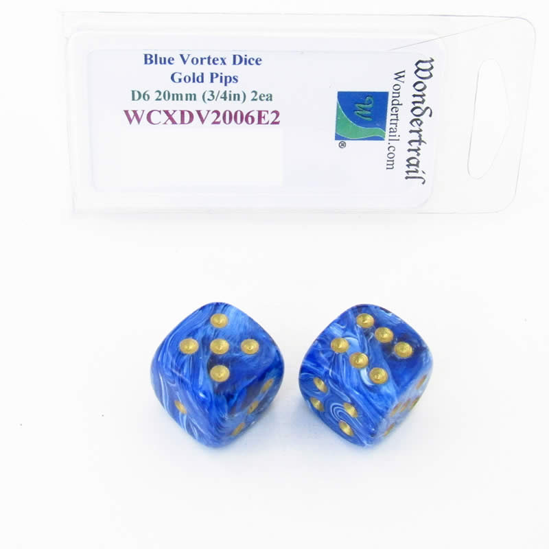 WCXDV2006E2 Blue Vortex Dice with Gold Pips 20mm (3/4in) D6 Pack of 2 Main Image