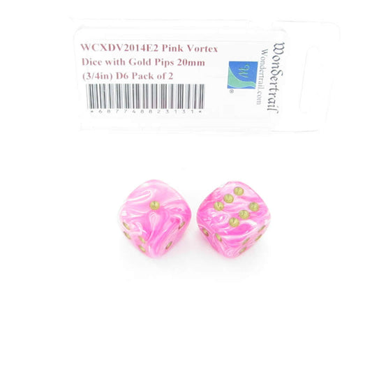 WCXDV2014E2 Pink Vortex Dice with Gold Pips 20mm (3/4in) D6 Pack of 2 Main Image