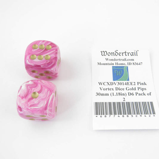 WCXDV3014EE2 Pink Vortex Dice Gold Pips 30mm (1.18in) D6 Pack of 2 Main Image