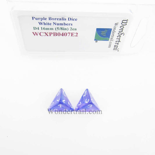 WCXPB0407E2 Purple Borealis Dice White Numbers D4 16mm Pack of 2 Main Image